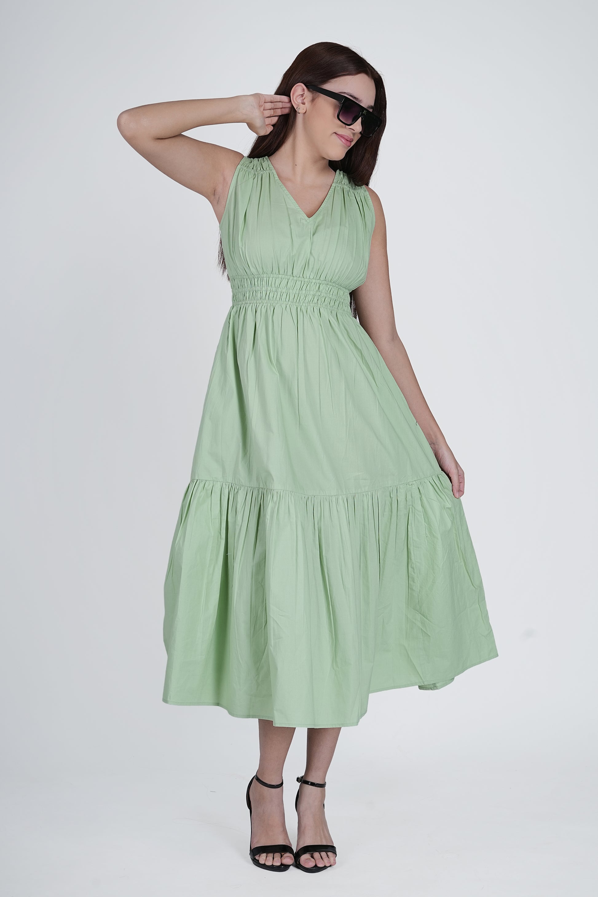 Flawless Cotton Fit and Flare Dress - Green color Being Flawless