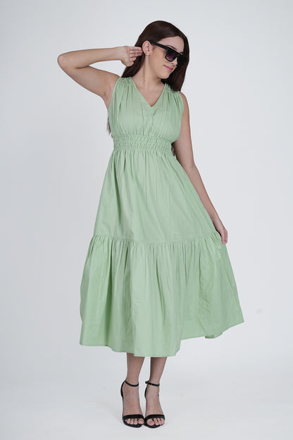 Flawless Cotton Fit and Flare Dress - Green color Being Flawless