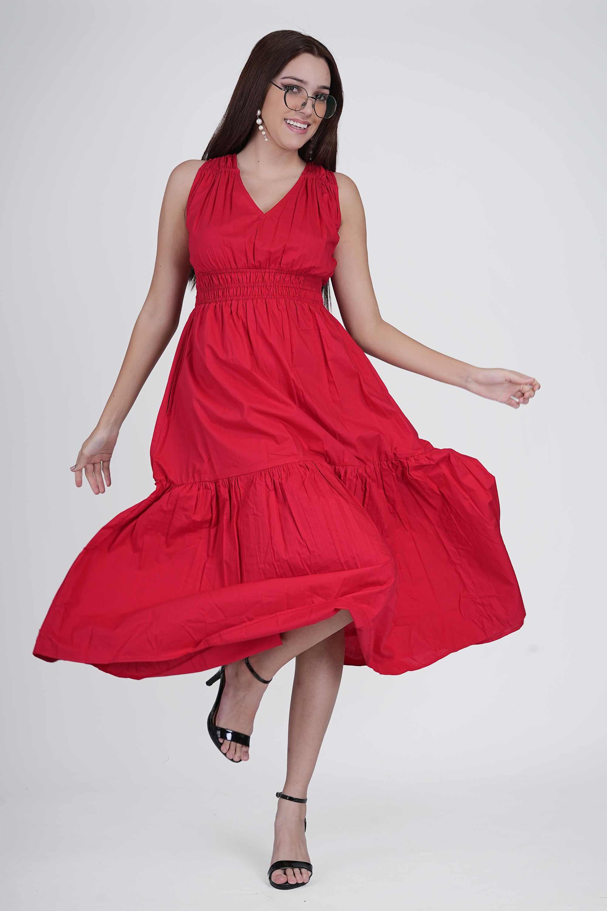 Flawless Cotton Fit and Flare Dress - Red color – Being Flawless