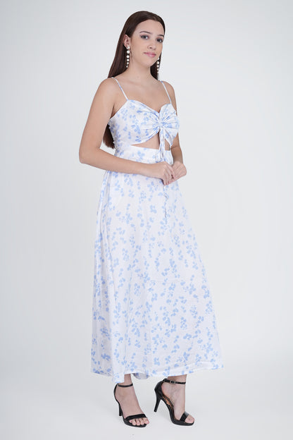 Flawless Cutout Satin Dress - Blue and White Being Flawless