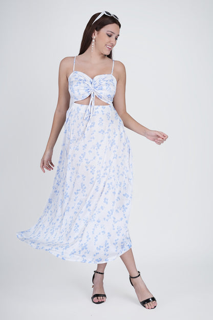 Flawless Cutout Satin Dress - Blue and White Being Flawless