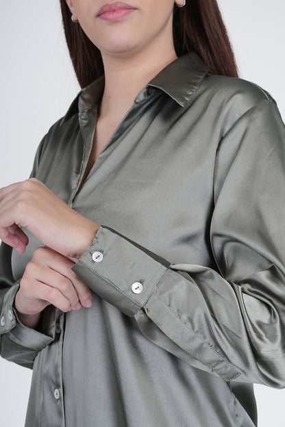 Olive Green Satin Shirt for Women Being Flawless