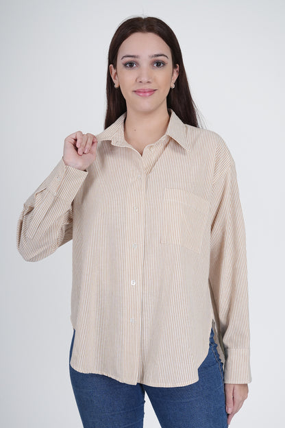 Oversized Cotton Shirt - Light Brown Being Flawless