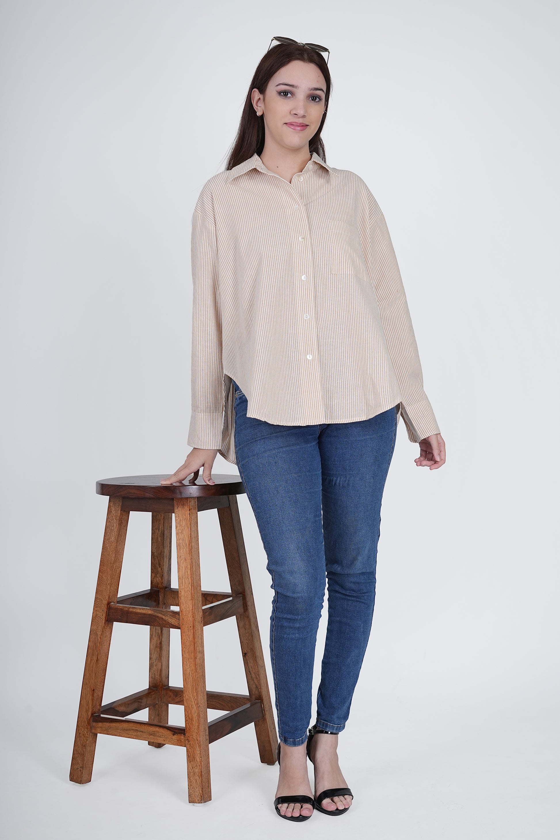 Oversized Cotton Shirt - Light Brown Being Flawless