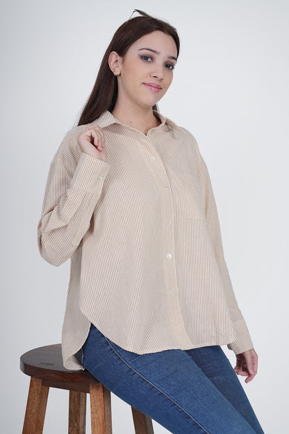 Oversized Cotton Shirt - Light Brown Being Flawless