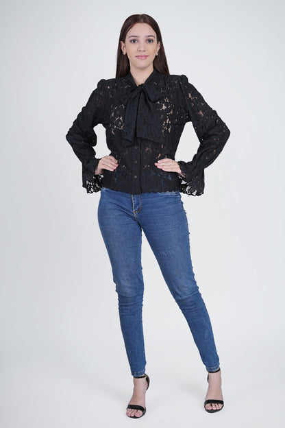 Black Floral Lace Shirt | Casual, Party, & Office Wear Being Flawless