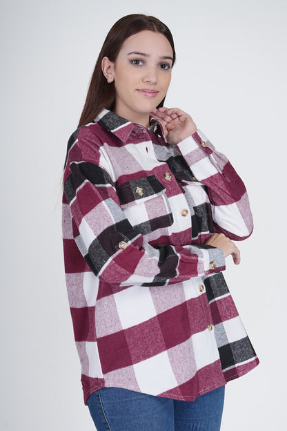 Pink and Black Women's Boxy Fit Checkered Shacket Being Flawless