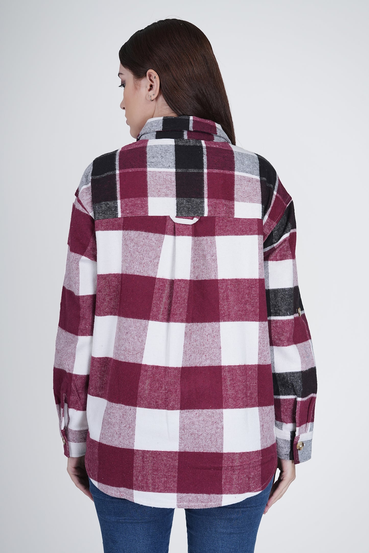 Pink and Black Women's Boxy Fit Checkered Shacket Being Flawless