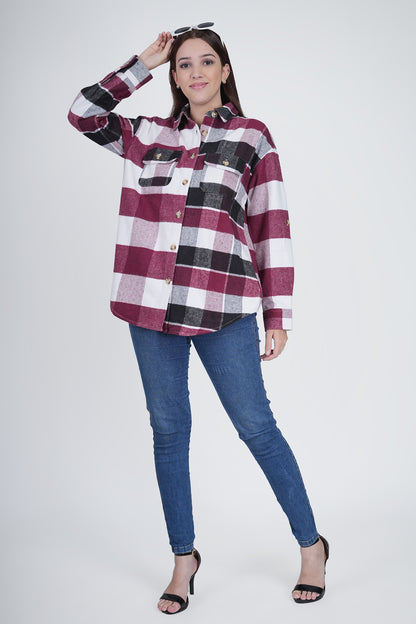 Pink and Black Women's Boxy Fit Checkered Shacket Being Flawless