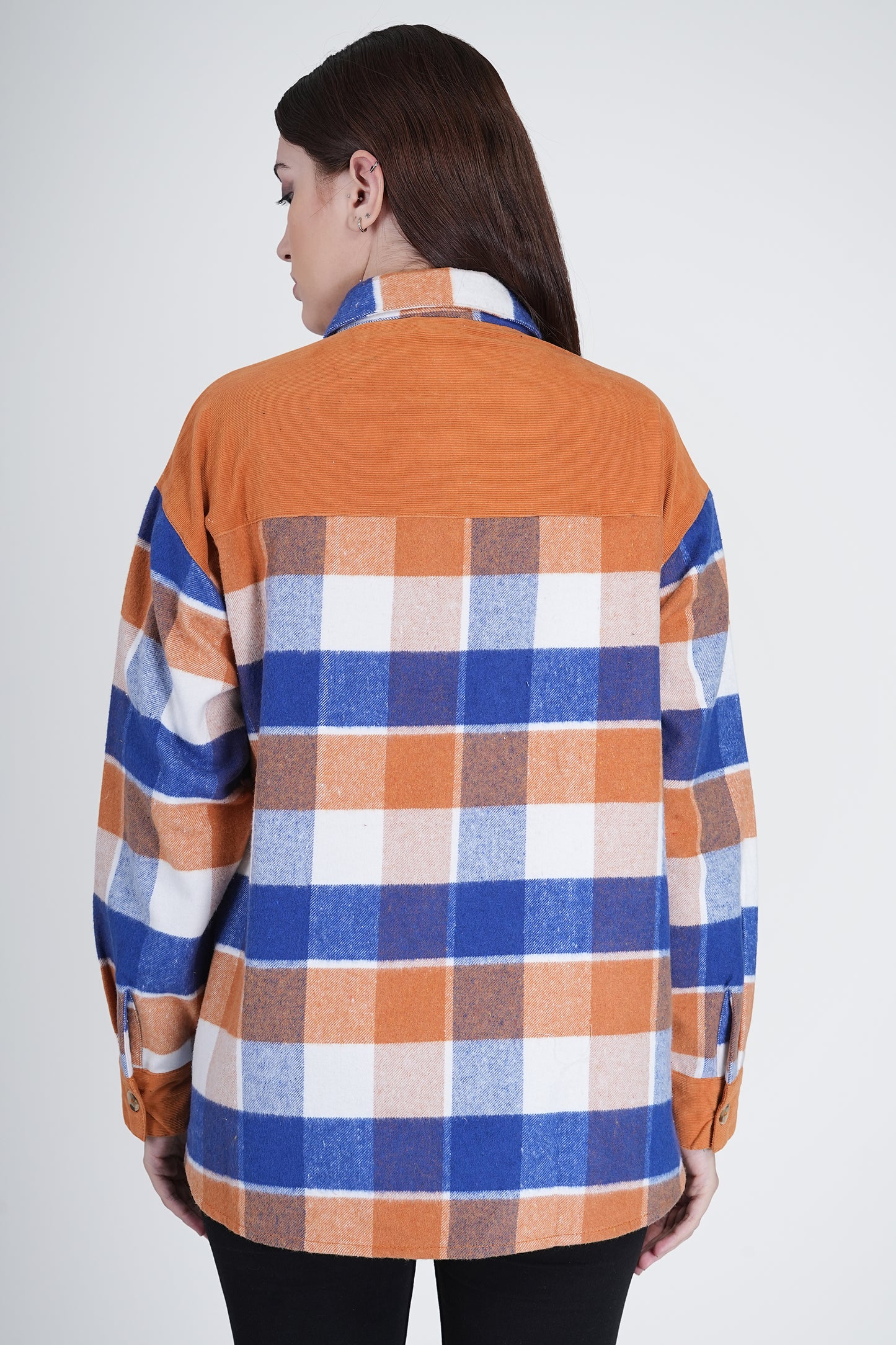 Orange Women's Boxy Fit Checkered Curved Collar Shacket Being Flawless