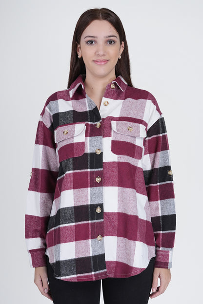 Black and Pink Women's Boxy Fit Checkered Shacket Being Flawless