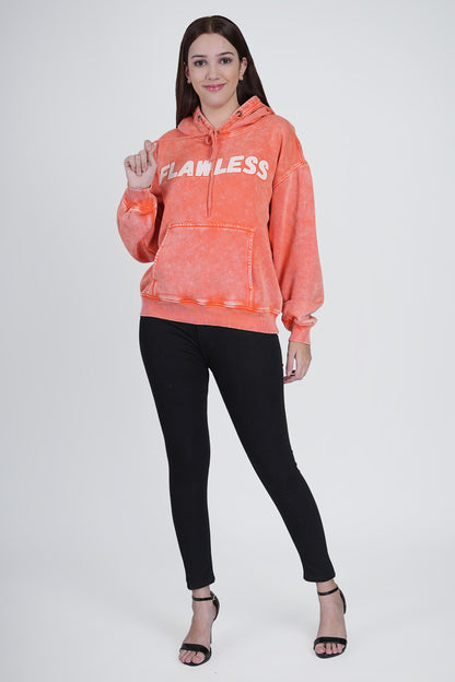 Orange Full Sleeve Solid Hooded Sweatshirt for Women Being Flawless