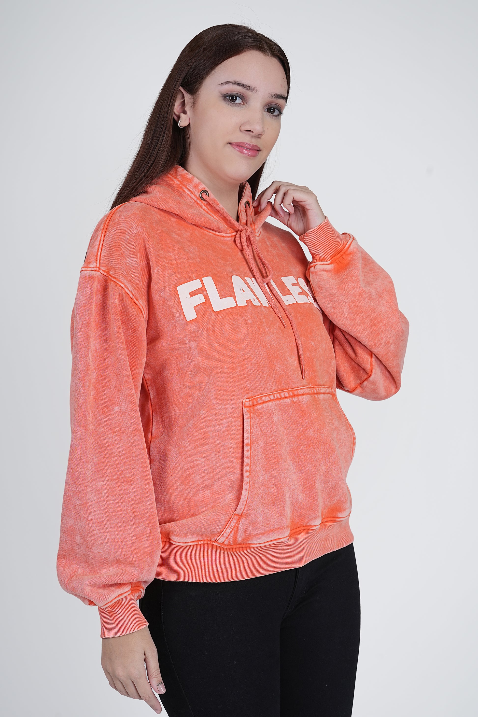 Orange Full Sleeve Solid Hooded Sweatshirt for Women Being Flawless