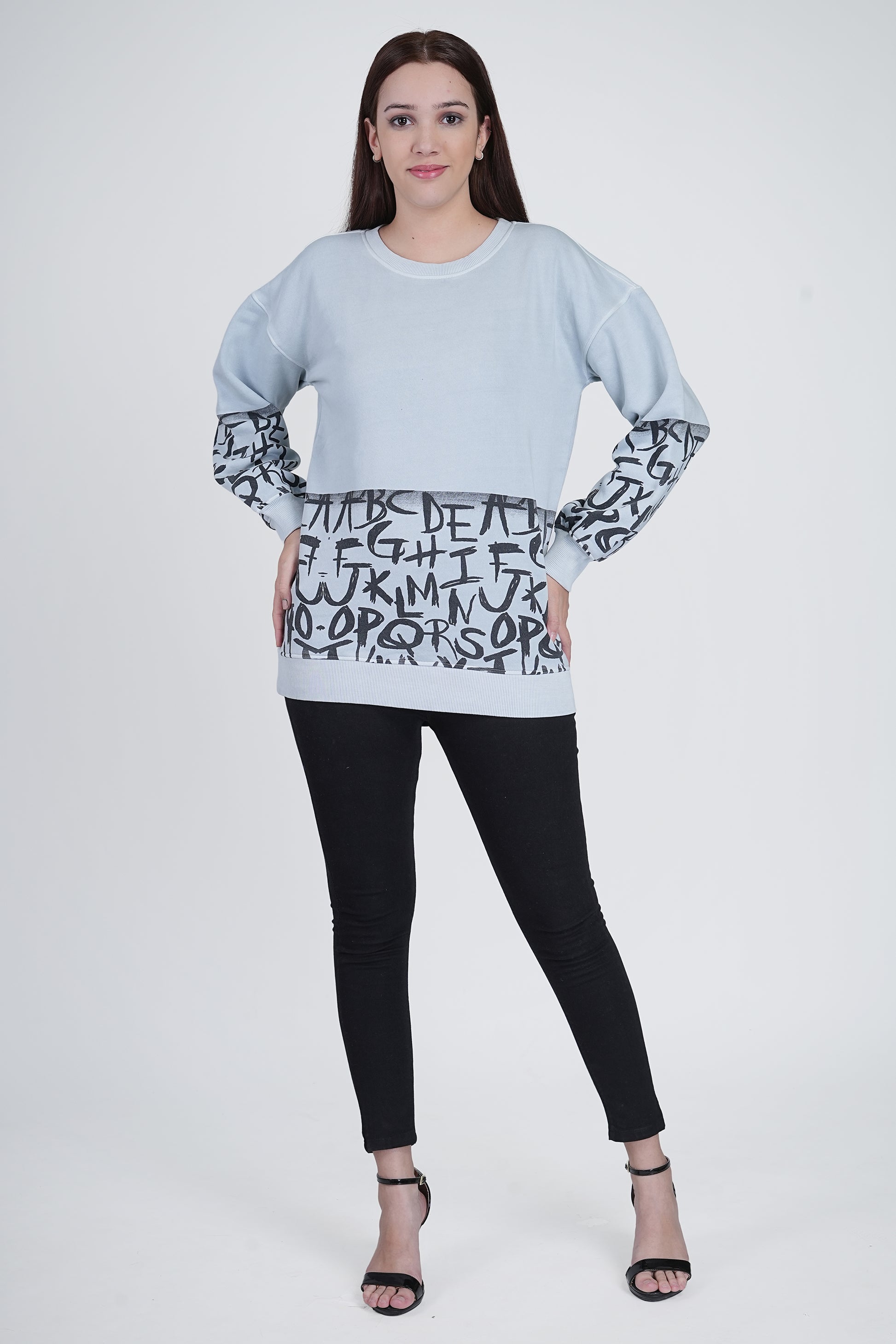 Sky Blue Printed Sweatshirt for Women Being Flawless