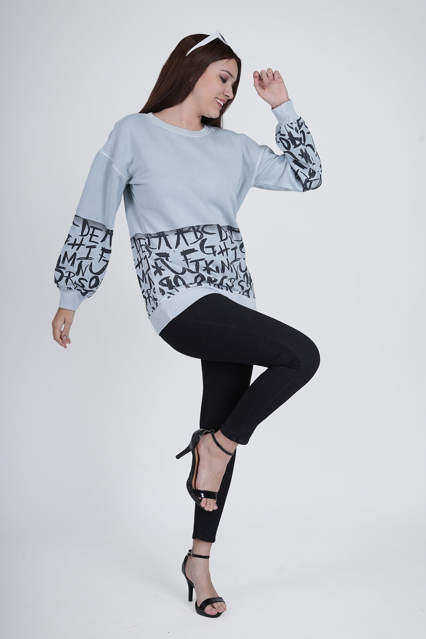 Sky Blue Printed Sweatshirt for Women Being Flawless