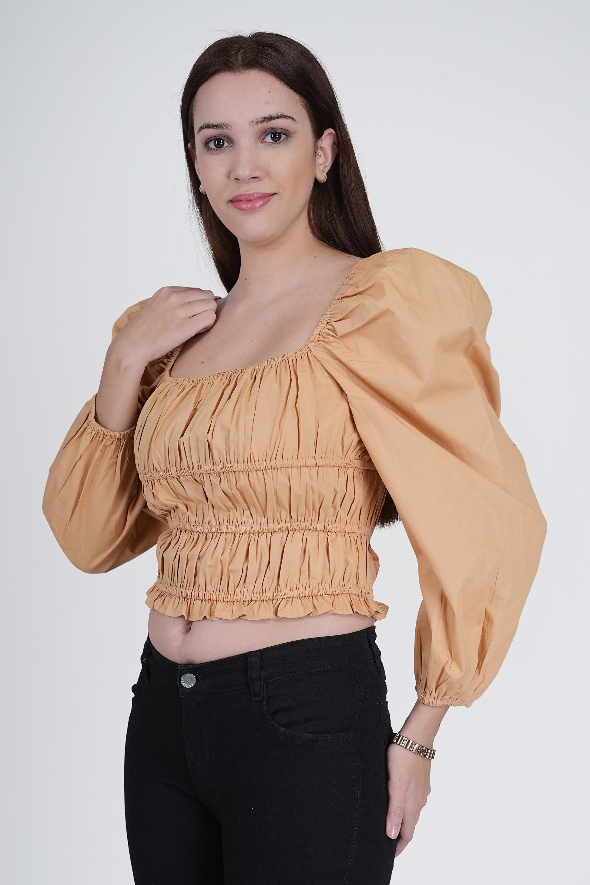 Beige Cotton Crop Top Being Flawless