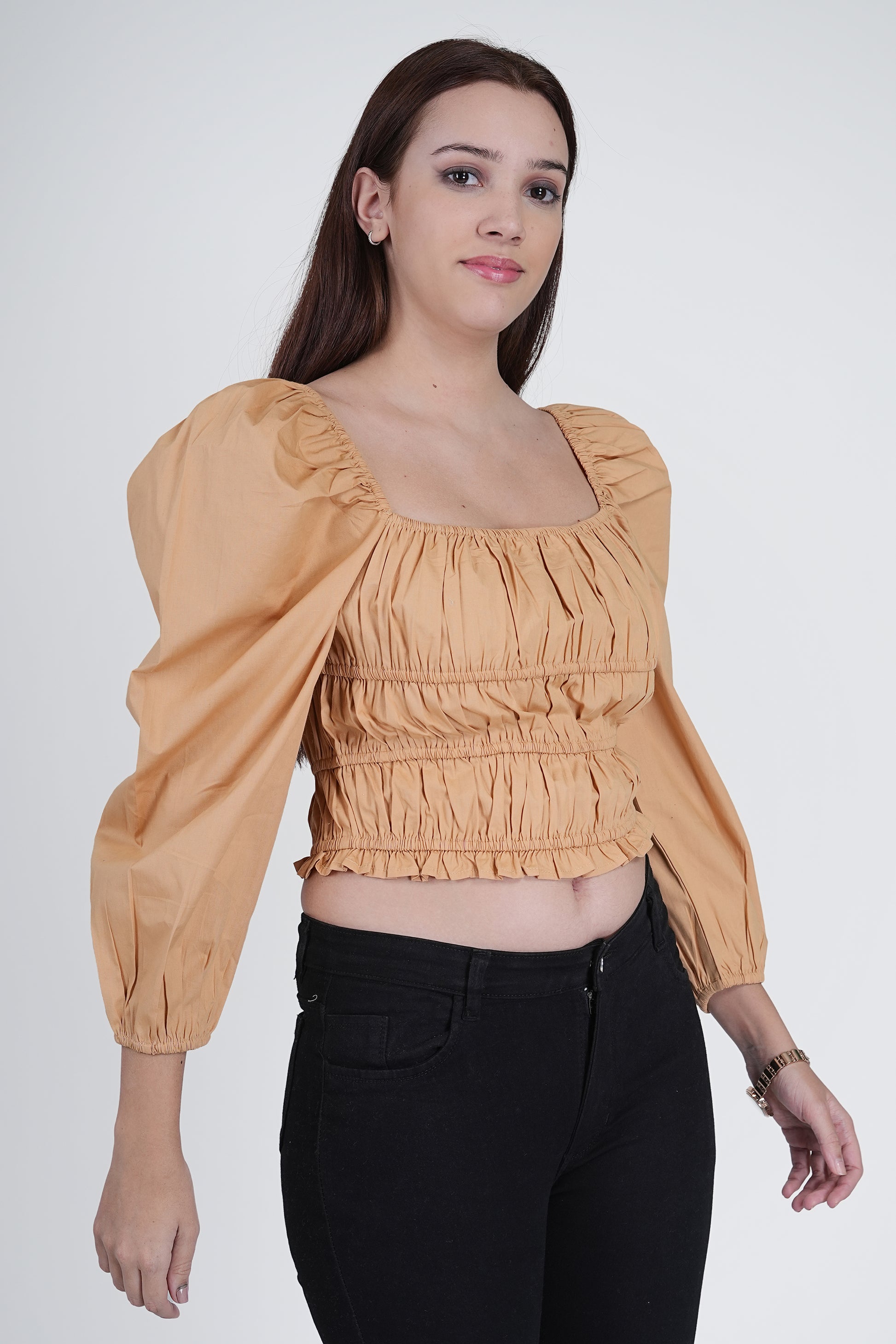 Beige Cotton Crop Top Being Flawless