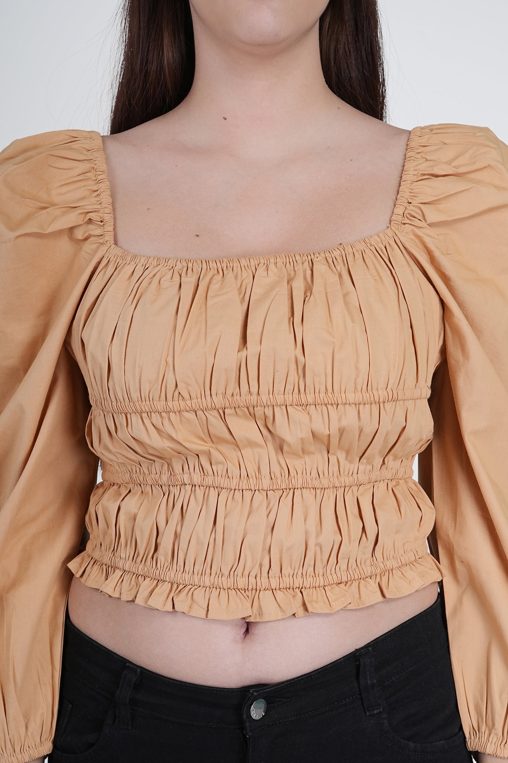 Beige Cotton Crop Top Being Flawless