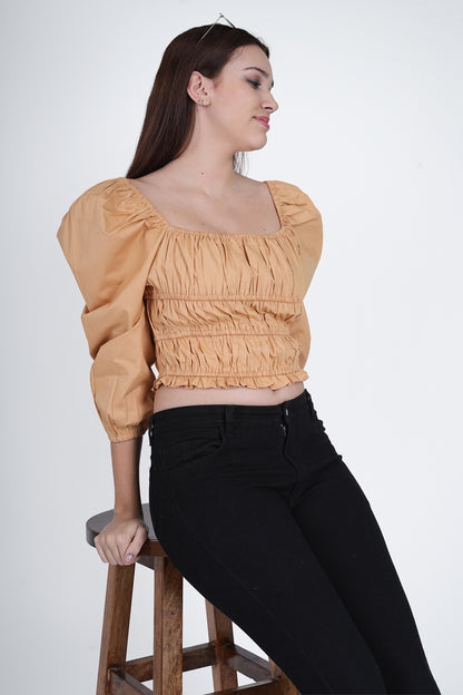 Beige Cotton Crop Top Being Flawless