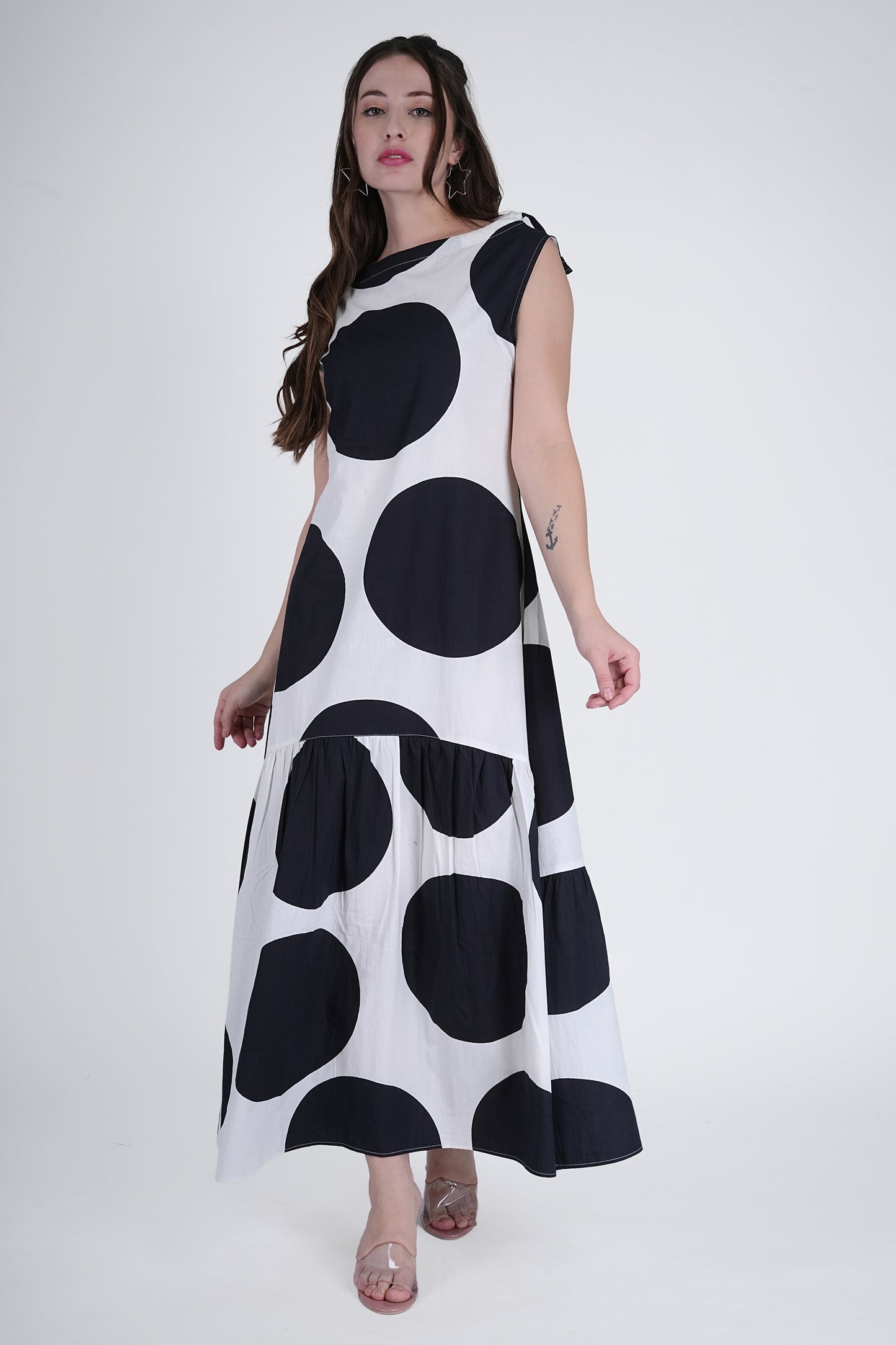 Black and White Polka-Dot Maxi Dress Being Flawless