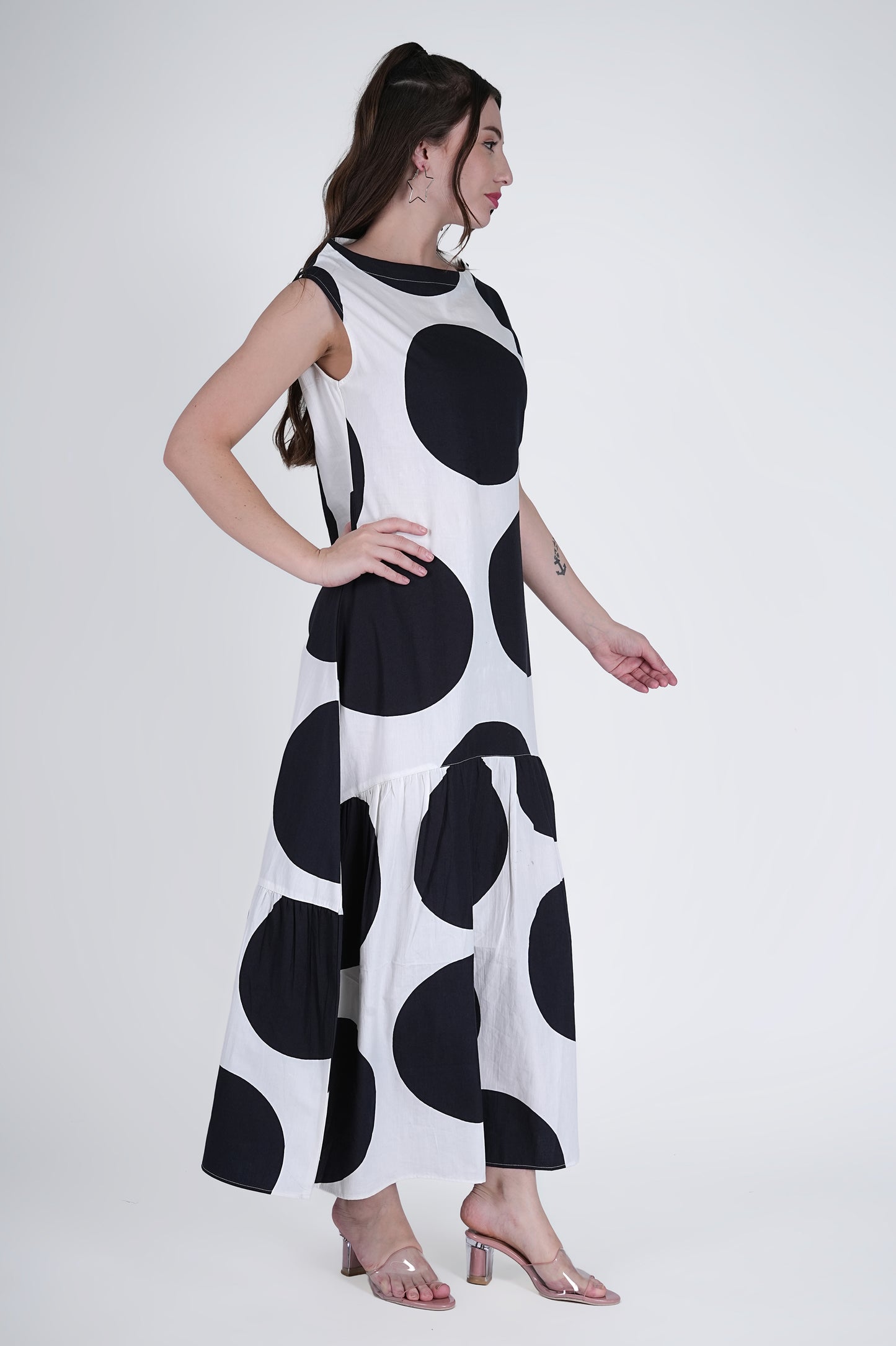 Black and White Polka-Dot Maxi Dress Being Flawless