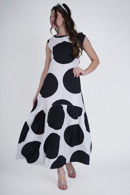 Black and White Polka-Dot Maxi Dress Being Flawless