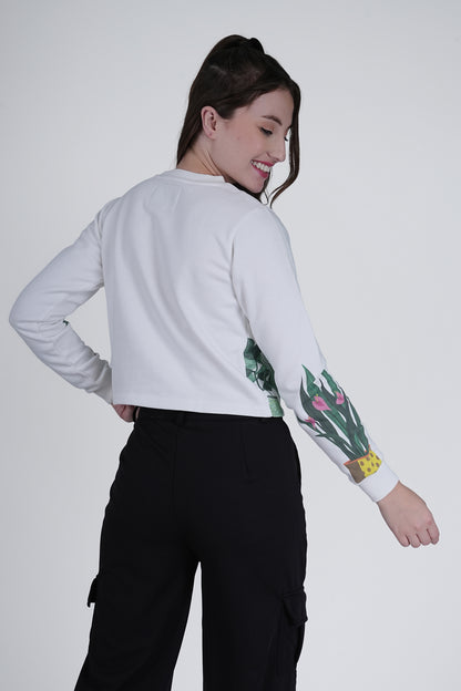 Flawless Women White Printed Sweatshirt | PLANTMANIA Being Flawless