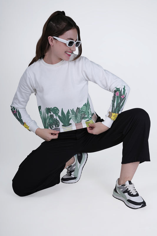 Flawless Women White Printed Sweatshirt | PLANTMANIA Being Flawless