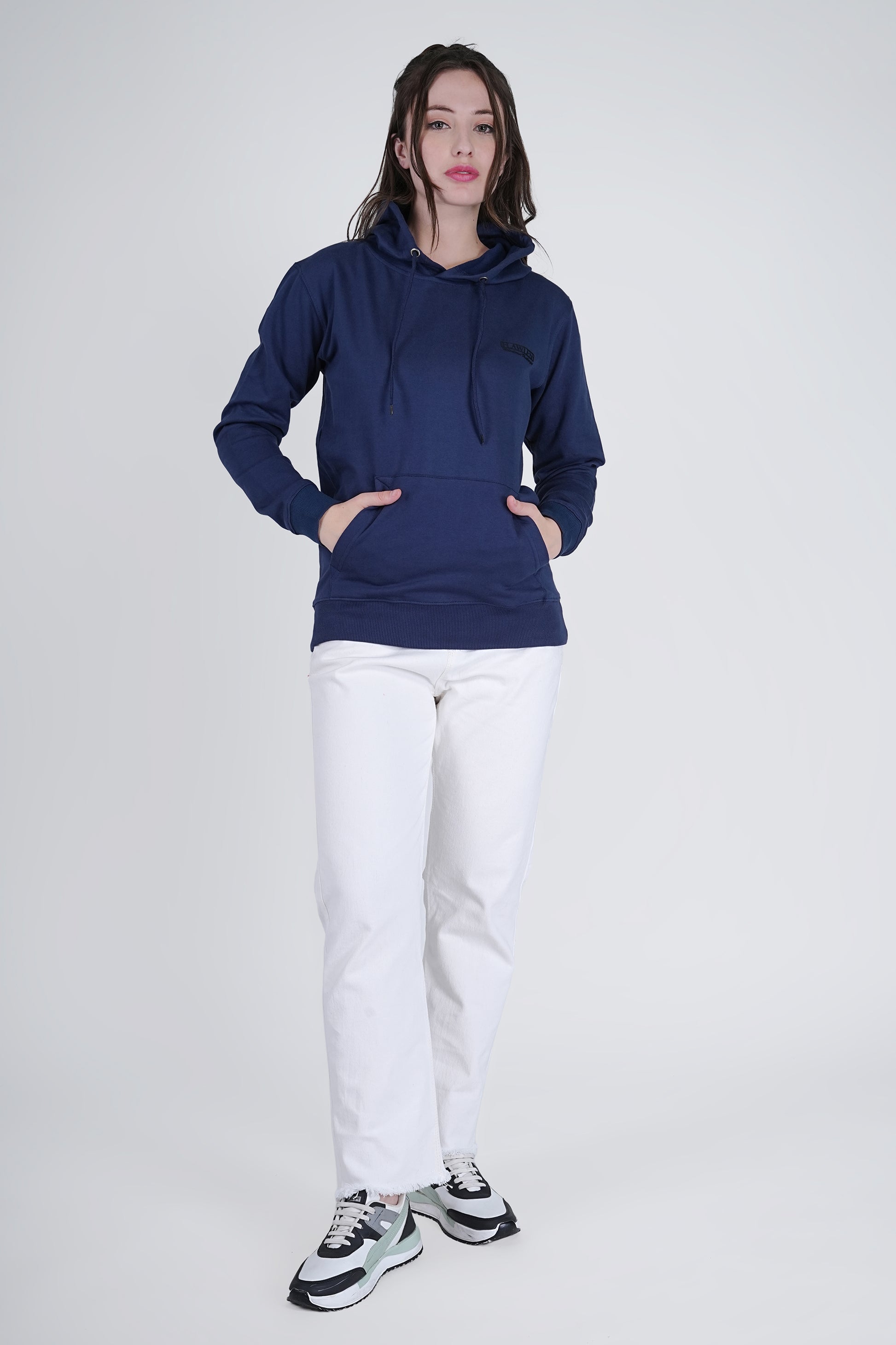 Flawless Blue Solid Hoodie for Women Being Flawless