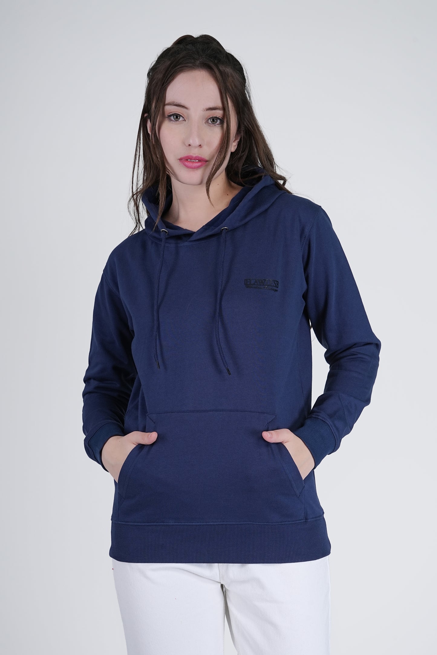 Flawless Blue Solid Hoodie for Women Being Flawless