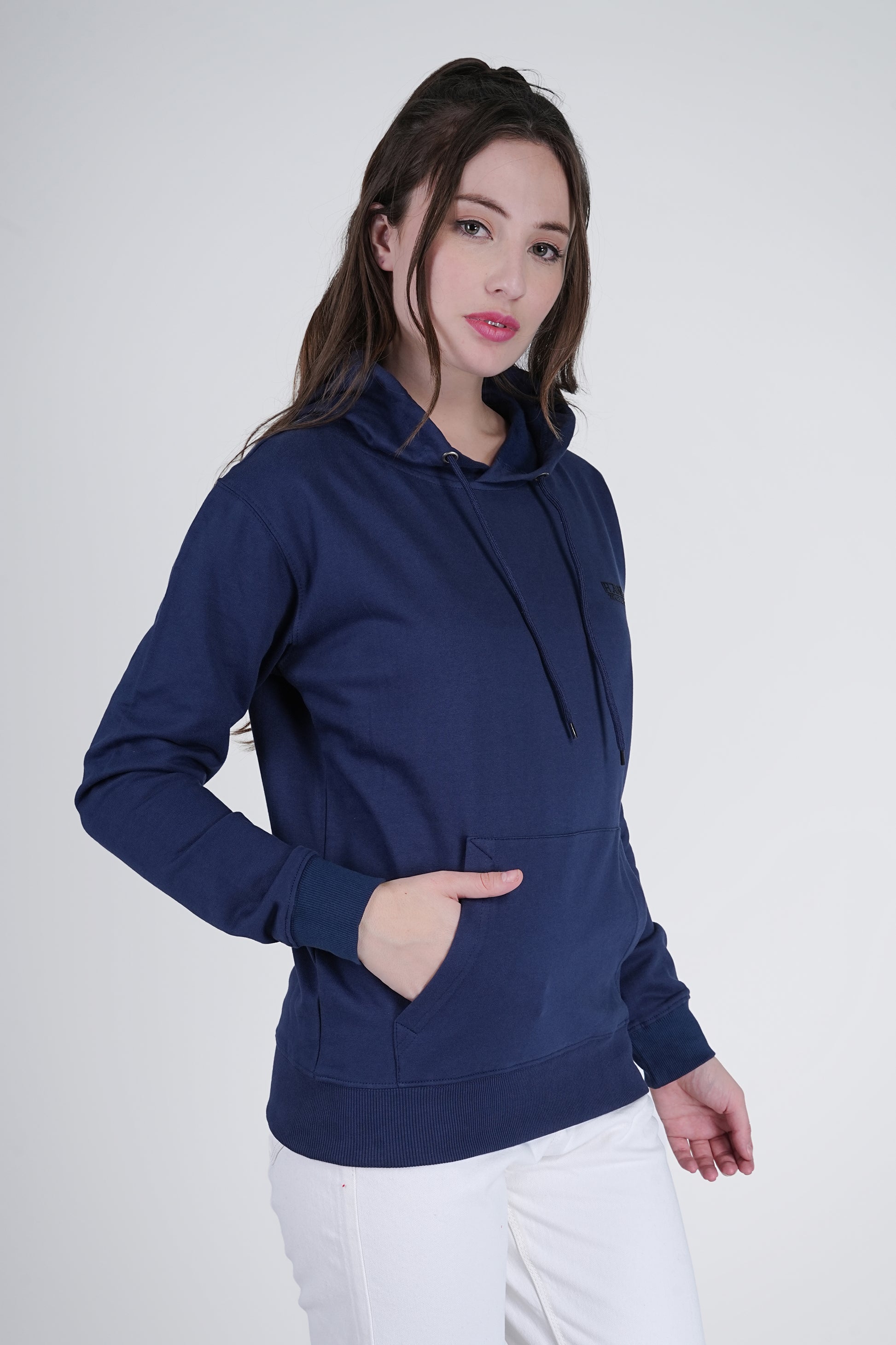 Flawless Blue Solid Hoodie for Women Being Flawless