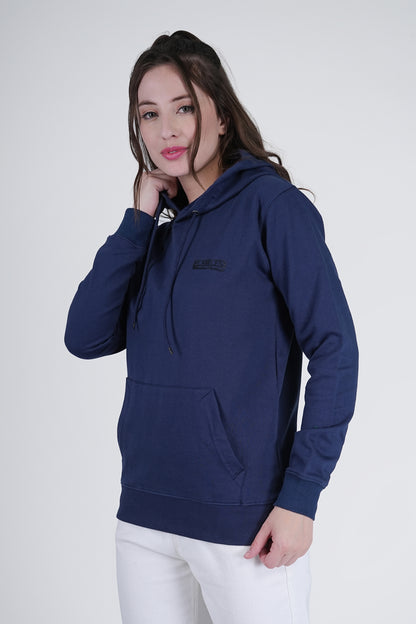 Flawless Blue Solid Hoodie for Women Being Flawless