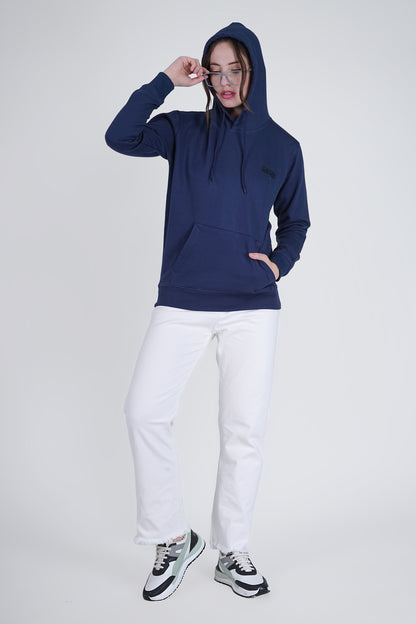 Flawless Blue Solid Hoodie for Women Being Flawless