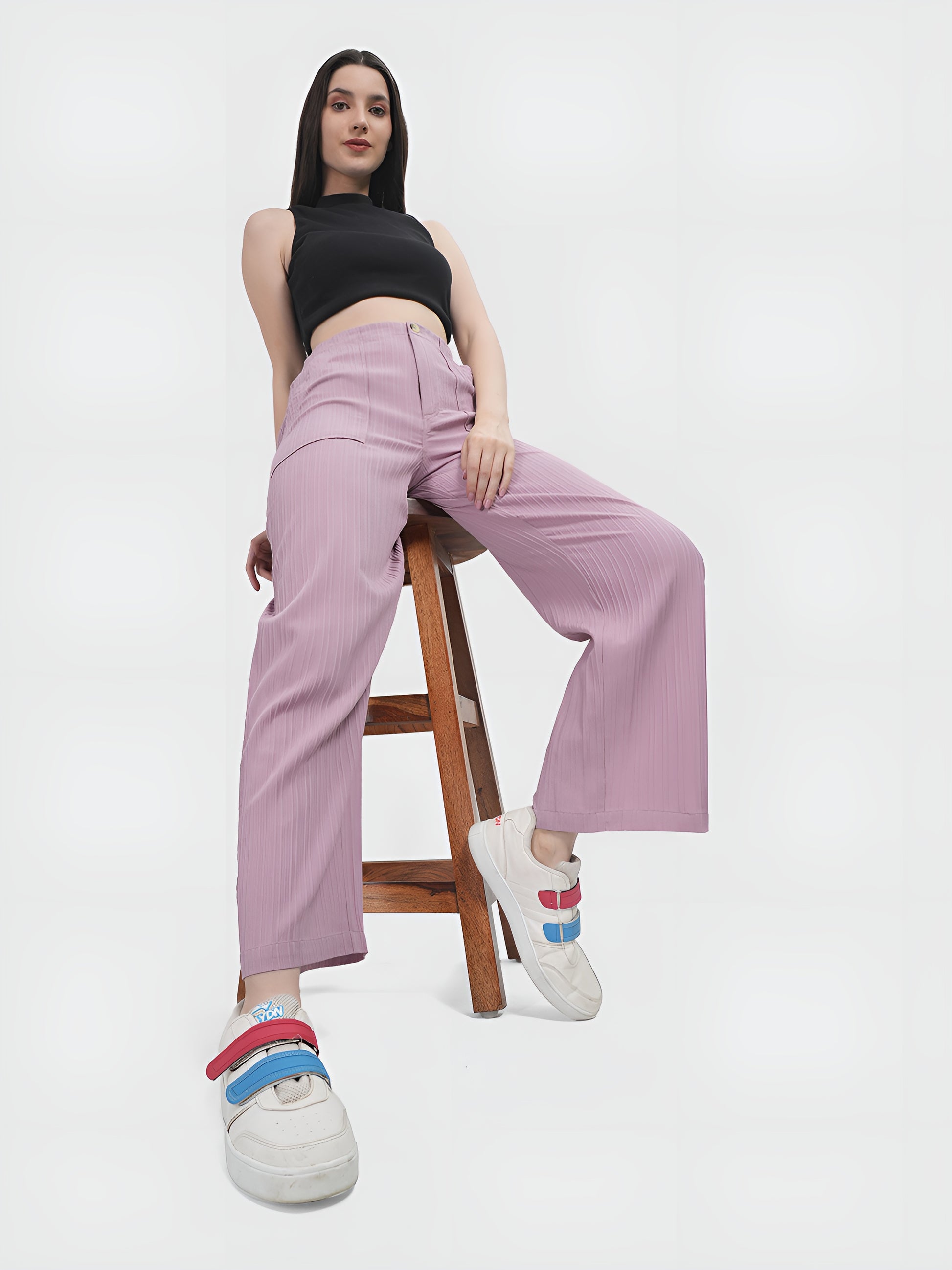 Lilac  Colour | Women Formal Trousers Regular Fit Being Flawless