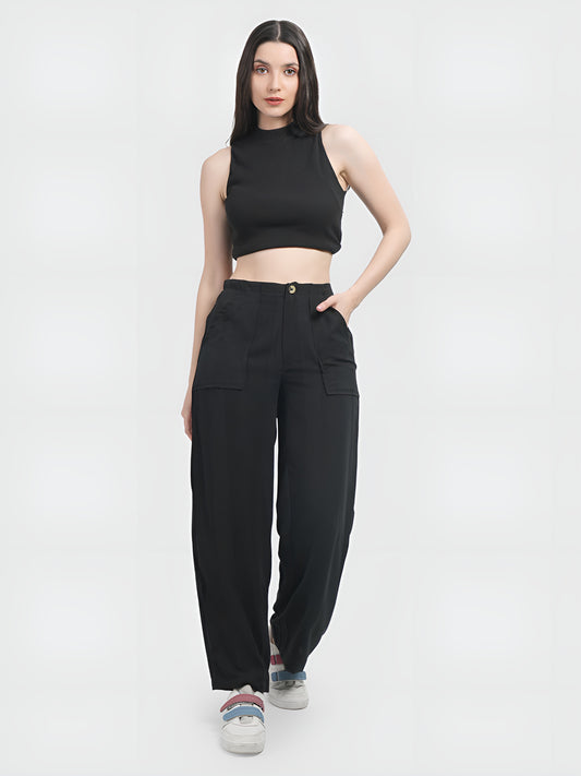 Black Colour | Women Formal Trousers Regular Fit Being Flawless