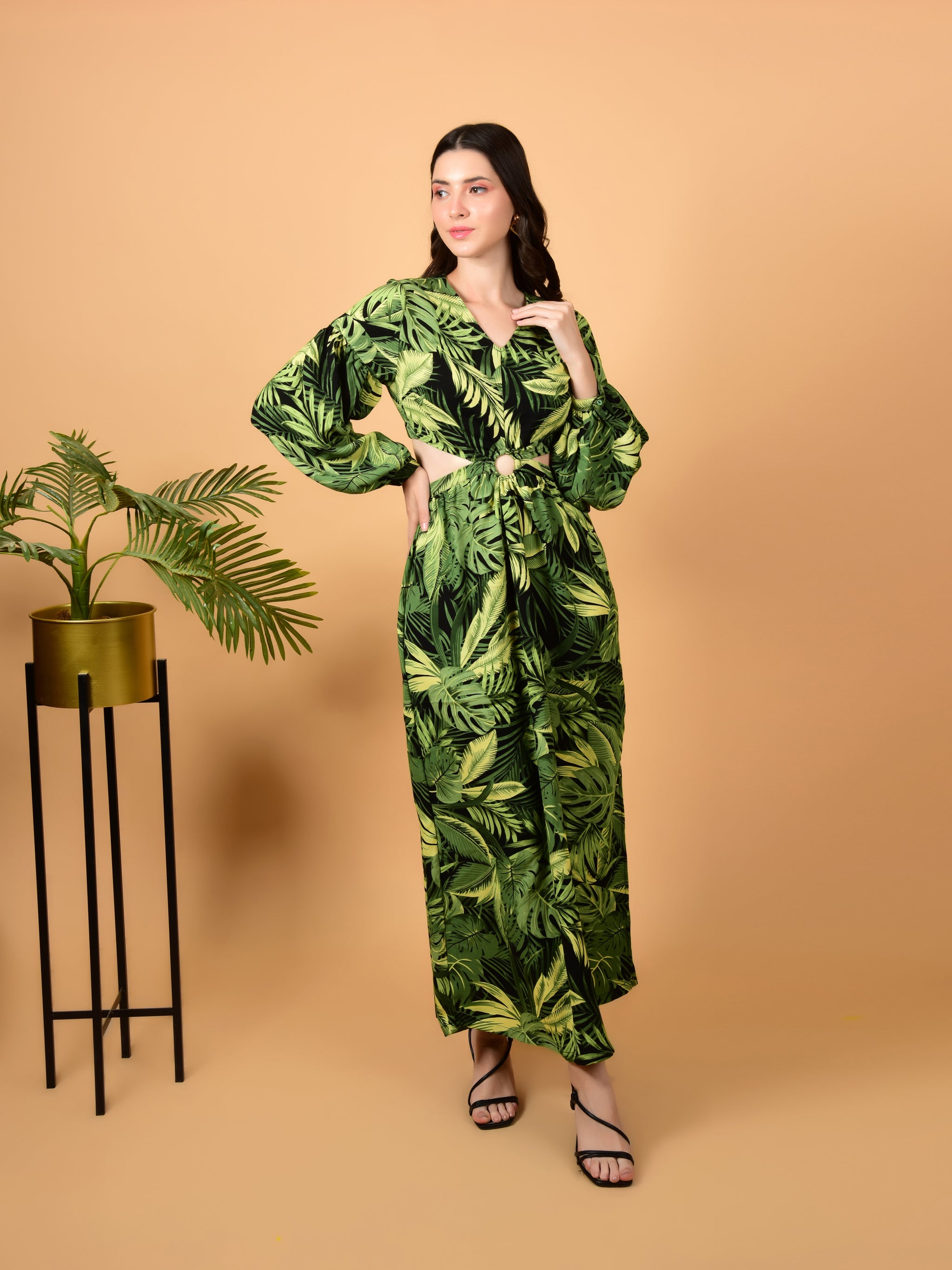 Flawless Women Party Wear Green Cut-Out Dress | HAZEL