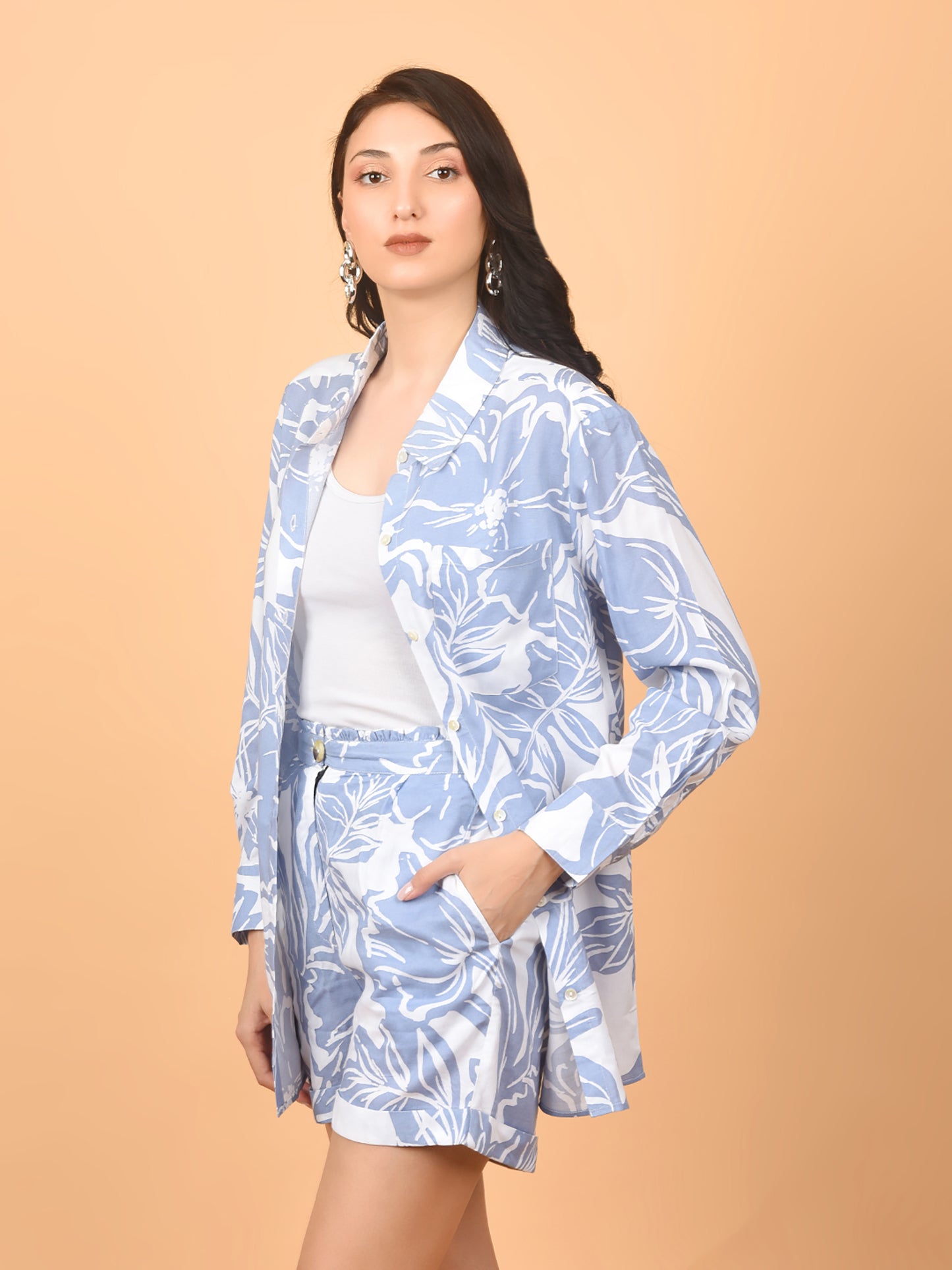 Flawless Women Blue Printed Co-ord Set | ALEX Being Flawless