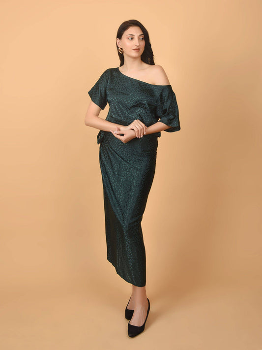 Flawless Women Green Top With Wrap Skirt Co Ord Set | EMILY