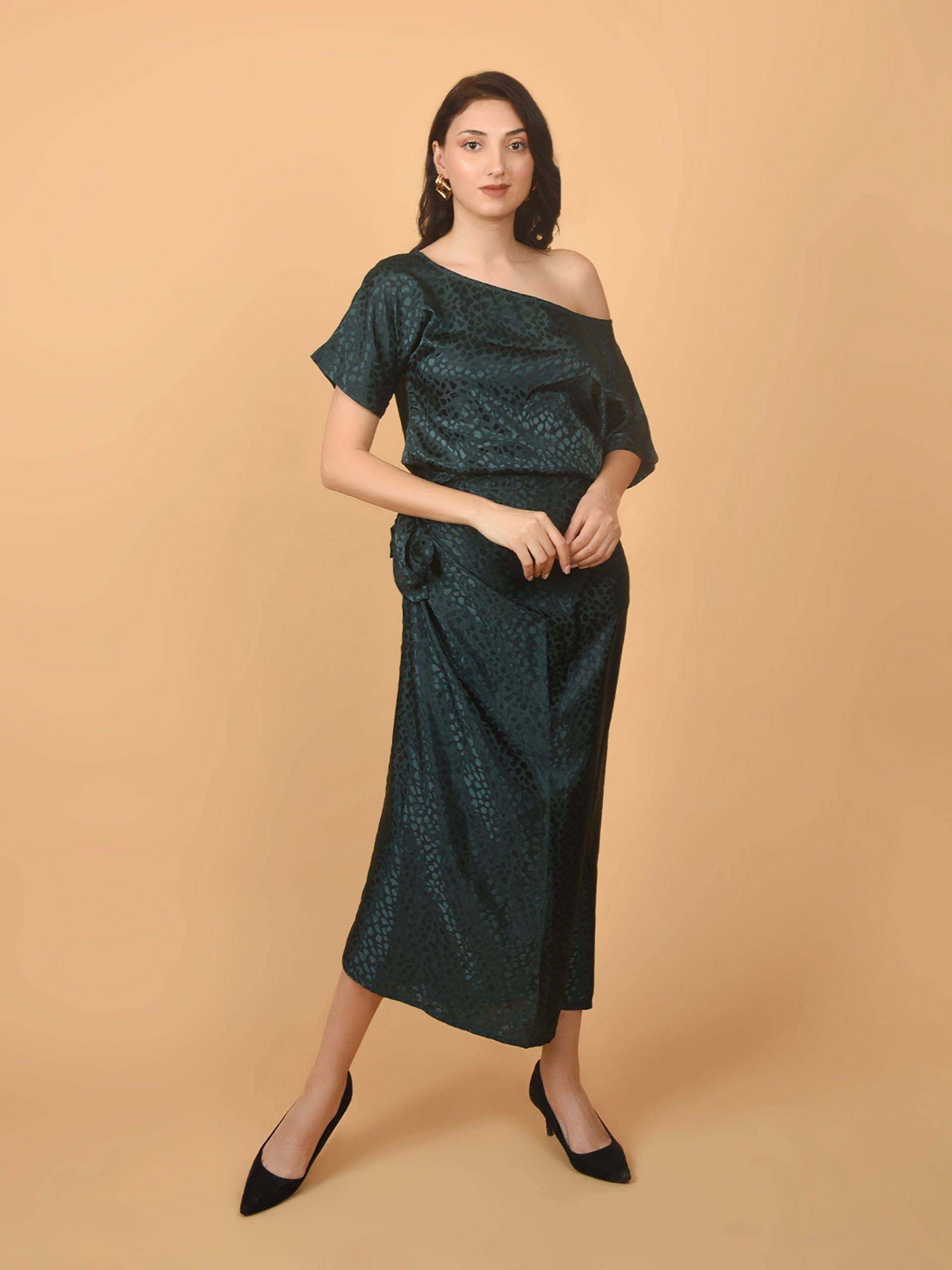 Flawless Women Green Top With Wrap Skirt Co Ord Set | EMILY Being Flawless