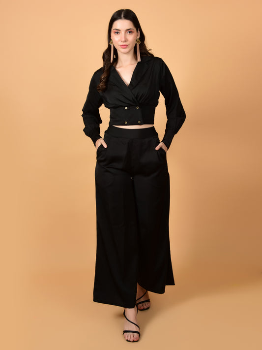 Flawless Women Black Satin Co-Ord Set | DIXI Being Flawless