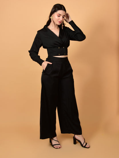 Flawless Women Black Satin Co-Ord Set | DIXI Being Flawless