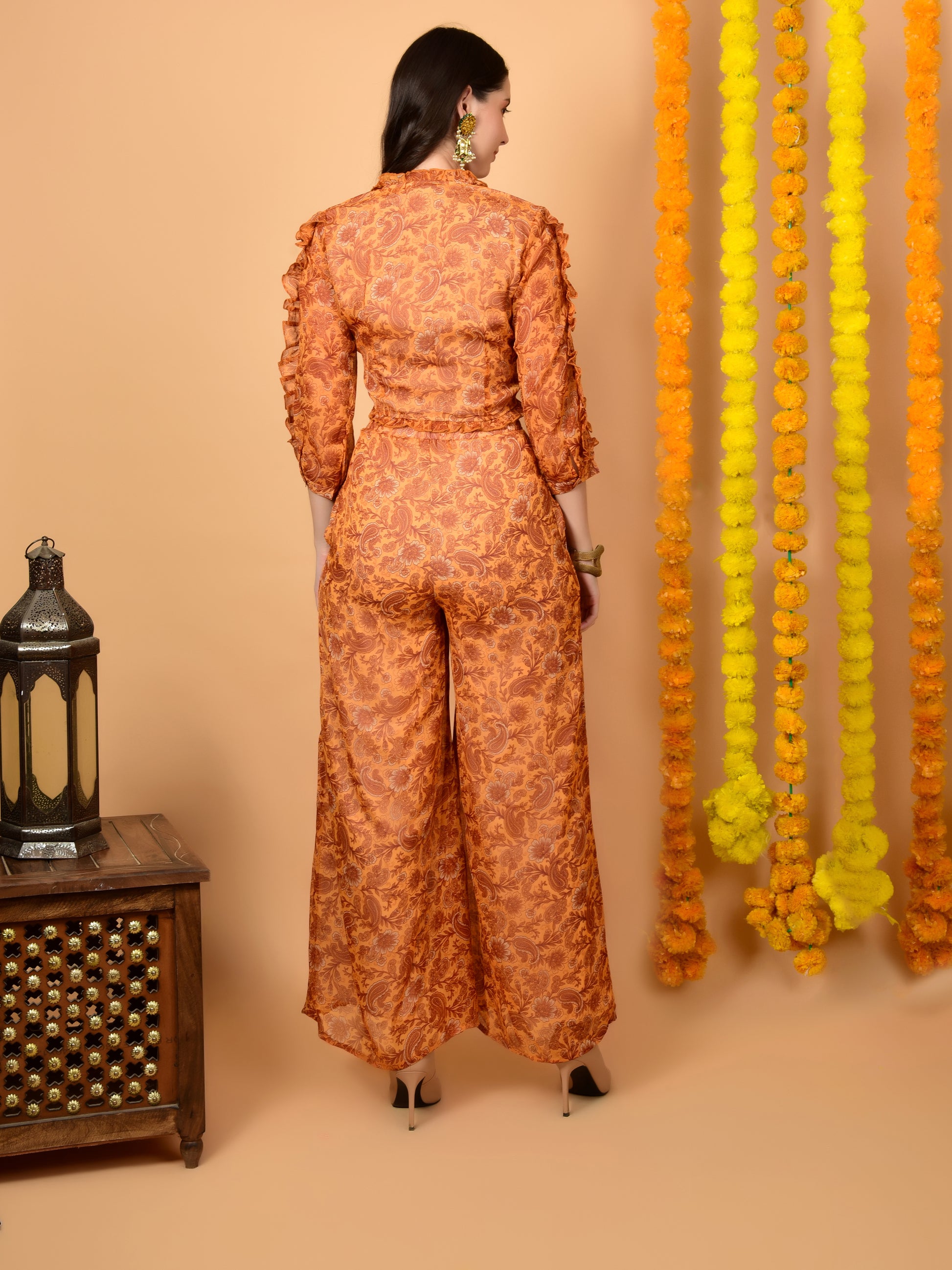 Flawless Women Party Wear Yellow Print Co-ord Set | SELVA Being Flawless