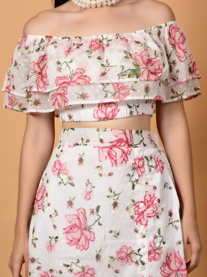 Flawless Women Rose Print Co-ord Set Skirt And Top | LAURA Being Flawless