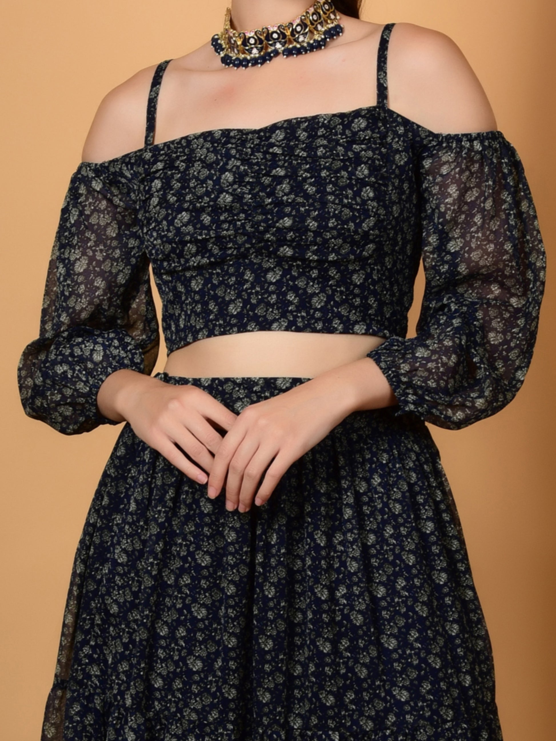 Flawless Party Wear Navy Print Co-ord Set For Women | TIMITHY Being Flawless