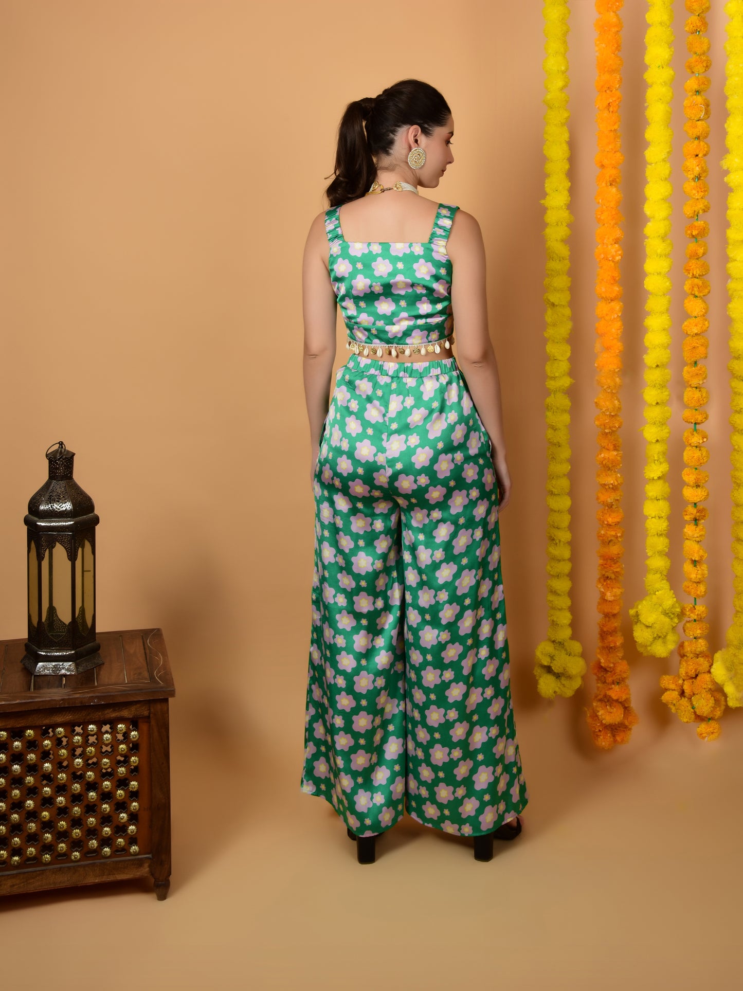 Flawless Women's Green Satin Co-Ord Set | STELA Being Flawless