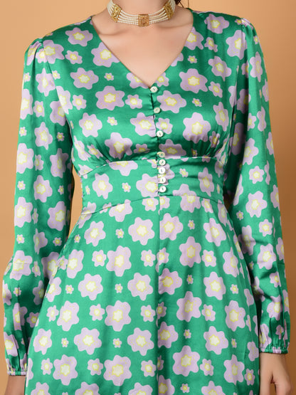 Flawless Women Preety Green Print Dress | MEDOW Being Flawless