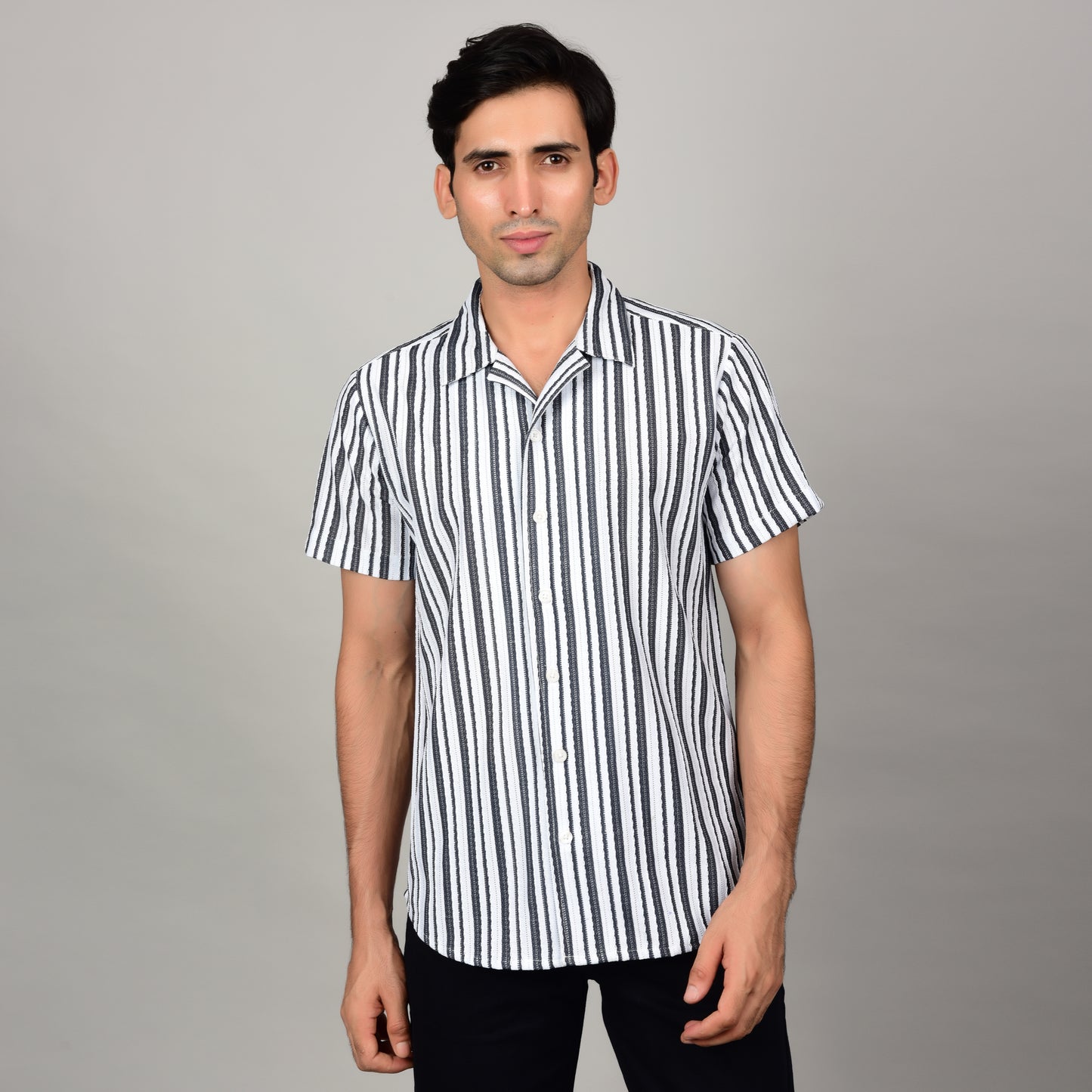 Men's Textured Classic Black & White Shirt Being Flawless