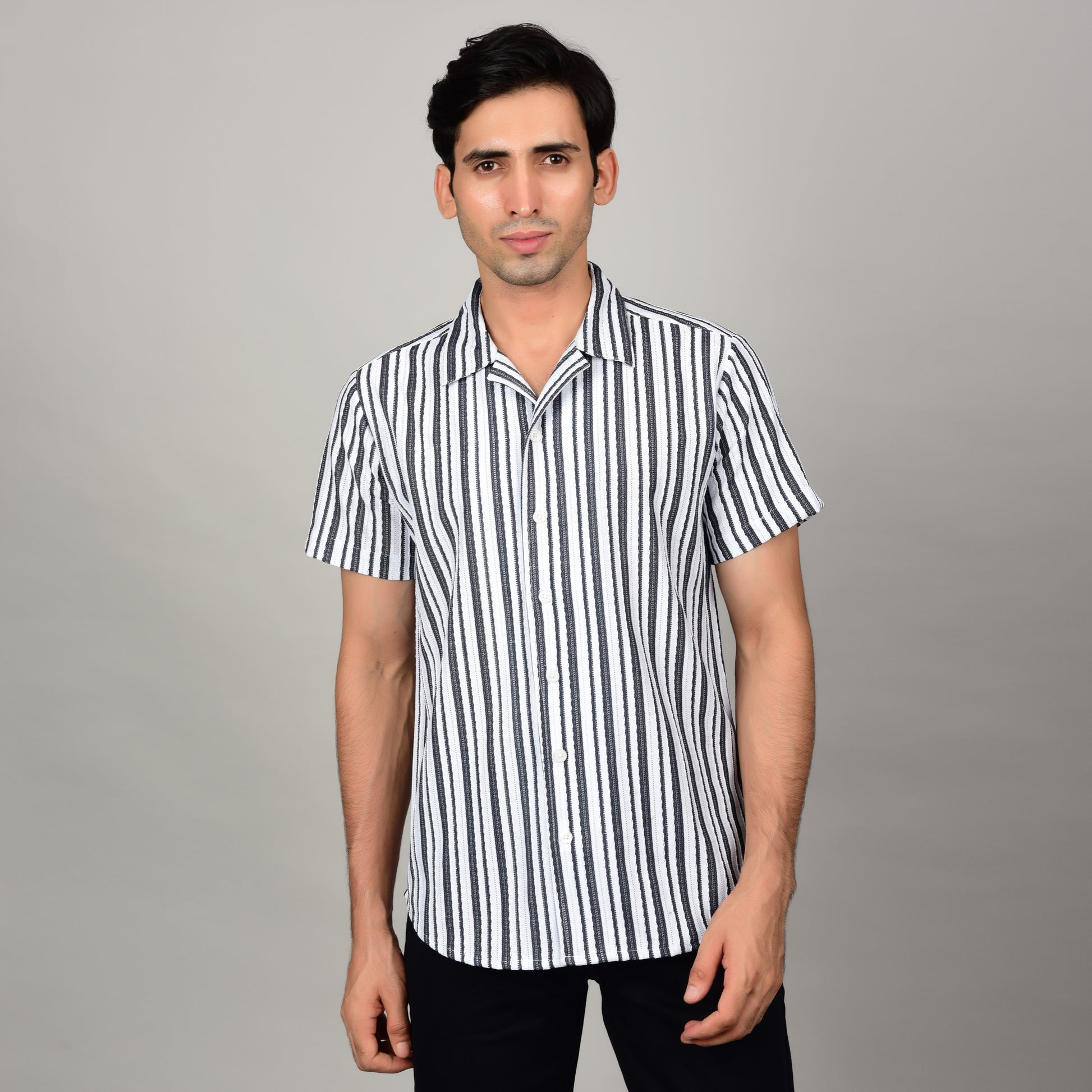 Men's Textured Classic Black & White Shirt Being Flawless