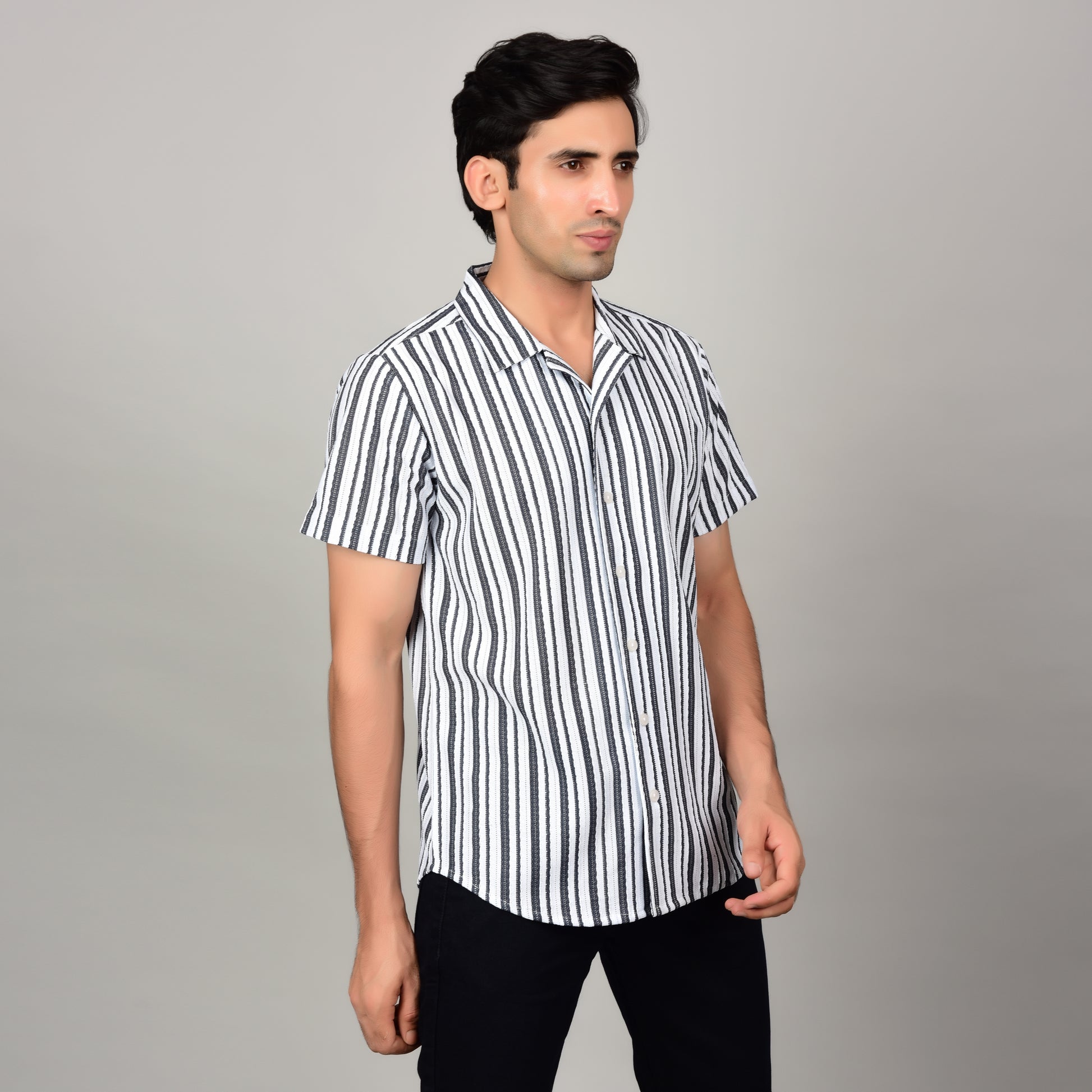 Men's Textured Classic Black & White Shirt Being Flawless