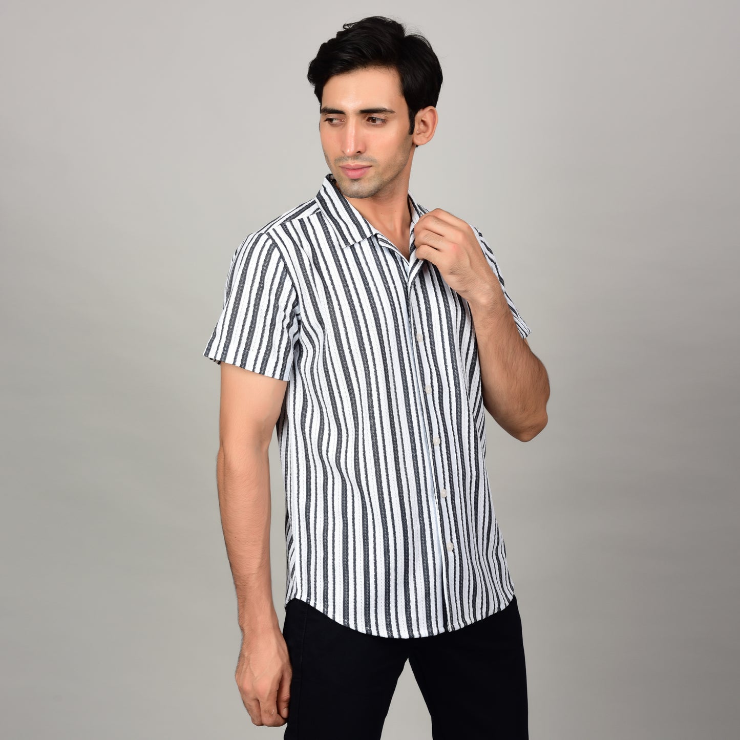 Men's Textured Classic Black & White Shirt Being Flawless